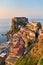The city of Scilla Calabria Italy. Elevated view of the Ruffo castle at sunset