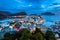 City Seascape with Aerial View of Alesund Center during Blue Hour