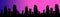 City shadow in evening purple lights. Handmade image of urban landscape