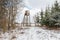 City Sigulda, Latvia. Animal observation tower and wood in winter.Travel photo