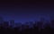 City silhouette night. Dark blue cityscape skyline. Urban view, buildings in the fog. Starry night sky and street