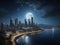 City of Silver Shadows: Full Moon Magic Over the Night Skyline