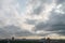 City sky clouds and buildings view from above