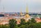 City skyline with the Admiralty spire, Peter and Paul Fortress, river Neva and Hermitage Winter Palace in Saint Petersburg, Russia