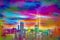 City skyline color  art toronto canada