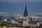 City Skyline at dusk of Town Jonkoping and Sofia Church