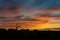 City skyline during golden hour. Construction silhouettes