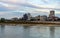 City skyline of Memphis in Tennessee with low water