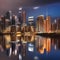 City skyline reflected in the water, night scene with illuminated buildings, urban landscape1