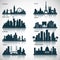 City skyline set. Vector silhouettes