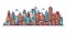 city skyline simple doodle color cartoon on white background. generative ai AIG32