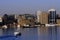 City skyline view and ferry boat in Halifax, Nova Scotia, Canada