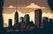 City skylines, creative digital illustration painting, majestic landscape background