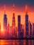 City Skylines at Dusk - Urban Horizons in the Evening Glow - Generated using AI Technology