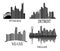 City skylines, Miami, Detroit, Dallas, Pittsburgh