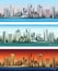 City skylines in morning, afternoon and evening