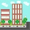 City street buildings flat illustration