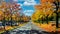 A City Street with Colorful Maple Trees in Autumn