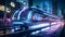 City Street with a Maglev (Magnetic Levitation) Train on style of Sci-fi Holographic Gradients Cityscape - AI