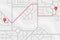 City street map plan with GPS pins and navigation route from A to B point markers. Vector gray color illustration schema