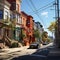 City street in New York with houses and cars in a restored and repurposed style