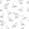 City street pigeons black lines silhouettes on white background seamless pattern,  urban doves birds, editable vector illustration