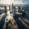 City Submersion: Aerial Panorama of Majestic Skyscrapers Amidst Flooding