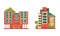 City or Suburban Buildings Set, Modern Brick Residential or Office Building Flat Vector Illustration