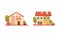 City or Suburban Buildings Set, Traditional Cottage Building Flat Vector Illustration