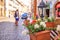 City summer landscape - view of street flowers in the historic district of MalÐ° Strana Little Side, in the city of Prague