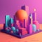 City with sunset in isometric view in trending color palette for advertising with Generative AI