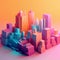 City with sunset in isometric view in trending color palette for advertising with Generative AI