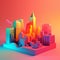 City with sunset in isometric view in trending color palette for advertising with Generative AI