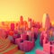 City with sunset in isometric view in trending color palette for advertising with Generative AI