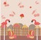 City of sweets with flamingo caramel, cherry-shaped clouds
