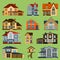 City town house facade face side street view city modern world house building cartoon architecture illustration. Cottage