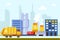 City town infrastructure buildings and factories car vector