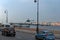 City traffic and landing a helicopter on a floating platform on the Neva River