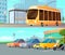 City Transport Cartoon Compositions