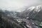 City under the snowy hill. Chamonix.