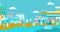 City urban skyline with buildings on blue background citizenship flat vector illustration, cityscape with clouds and