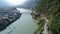 City of Uttarkashi in the state of Uttarakhand in India seen from the sky