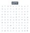 City vector line icons set. Town, Municipality, Metropolis, Urban, Borough, Hamlet, Village illustration outline concept