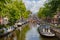 City view of Amsterdam canal, Holland, Netherlands.