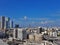 City view of Central part of Tel-Aviv - old buildings, skyscrapers ,parkings and Mediterranean Sea.Israel