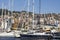 City view of Vigo with sailboats in marina