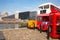 City views of the historic Canning Dock with a traditional bus & telephone box on the River Mersey, Liverpool, England, UK.