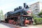 The city of Volgograd. An old steam locomotive near the Museum of the Battle of Stalingrad.