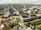 The city of Volgograd. Panorama of the city center with a road and many residential buildings