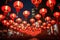 A city walkway illuminated at night, adorned with vibrant red lanterns creating a captivating scene, Red lanterns adorning Bangkok